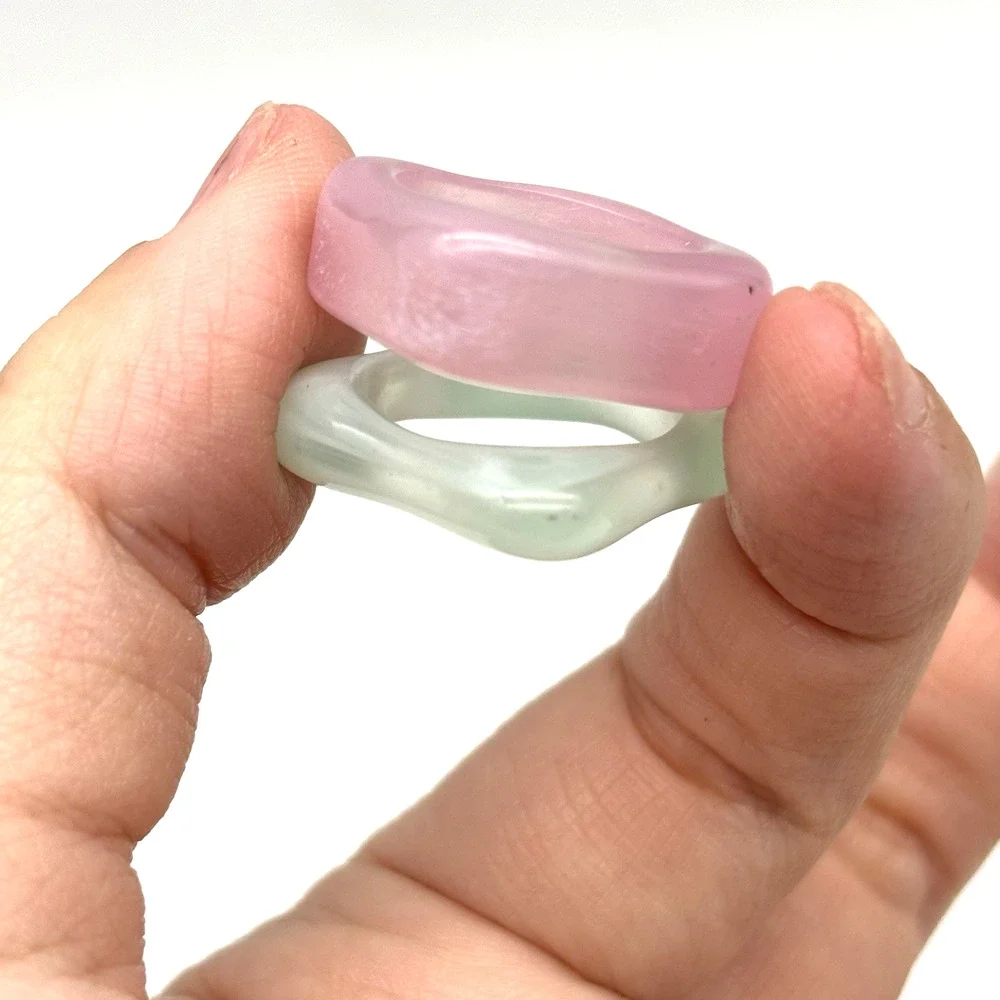 Set of 2 Vintage Y2K Pink and Blue Marbled Acrylic Geometric Square Rings 6 7.5